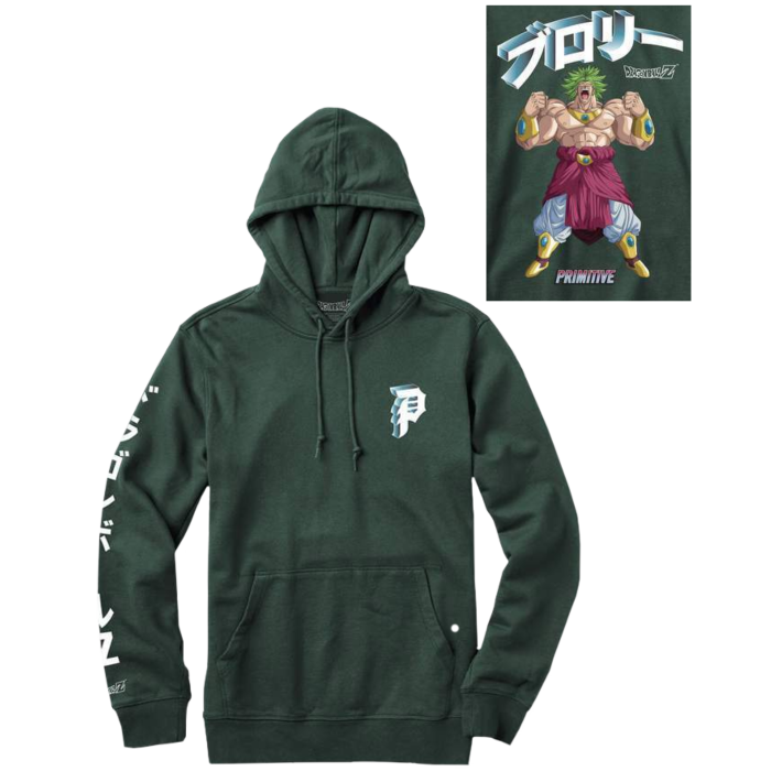 Dragon Ball Z DBZ x Primitive Dirty Broly Sweatshirt Hoodie Dark Green by Primitive Skateboarding Popcultcha