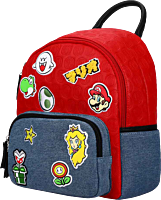 Super Mario - Mario Icon Patches Embossed 11" Faux Leather Mini Backpack